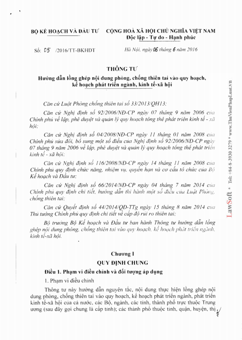 Thông tư số 05/2016/TT-BKHĐT về "Hướng dẫn lồng ghép nội dung F168.con giải trí đỉnh cao vào quy hoạch, kế hoạch phát triển ngành, kinh tế - xã hội"